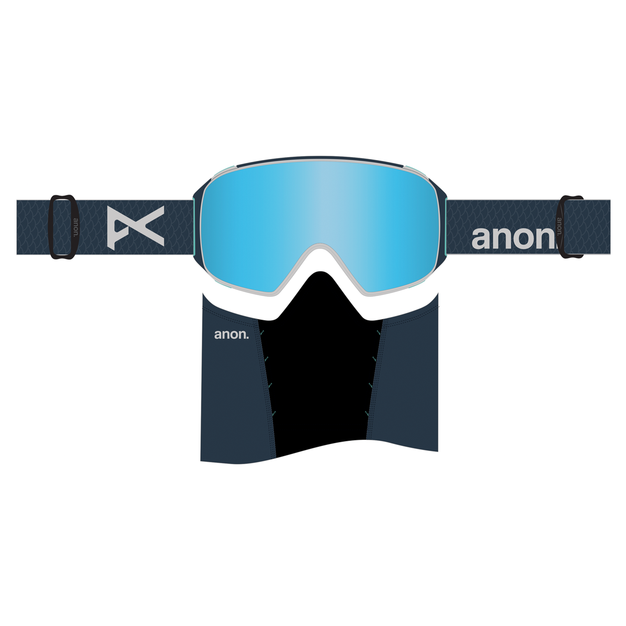 ANON M4 CYLINDRICAL GOGGLES - NIGHTFALL/PERCEIVE VARIABLE BLUE (LOW BRIDGE) +MFI MASK + SPARE LENS