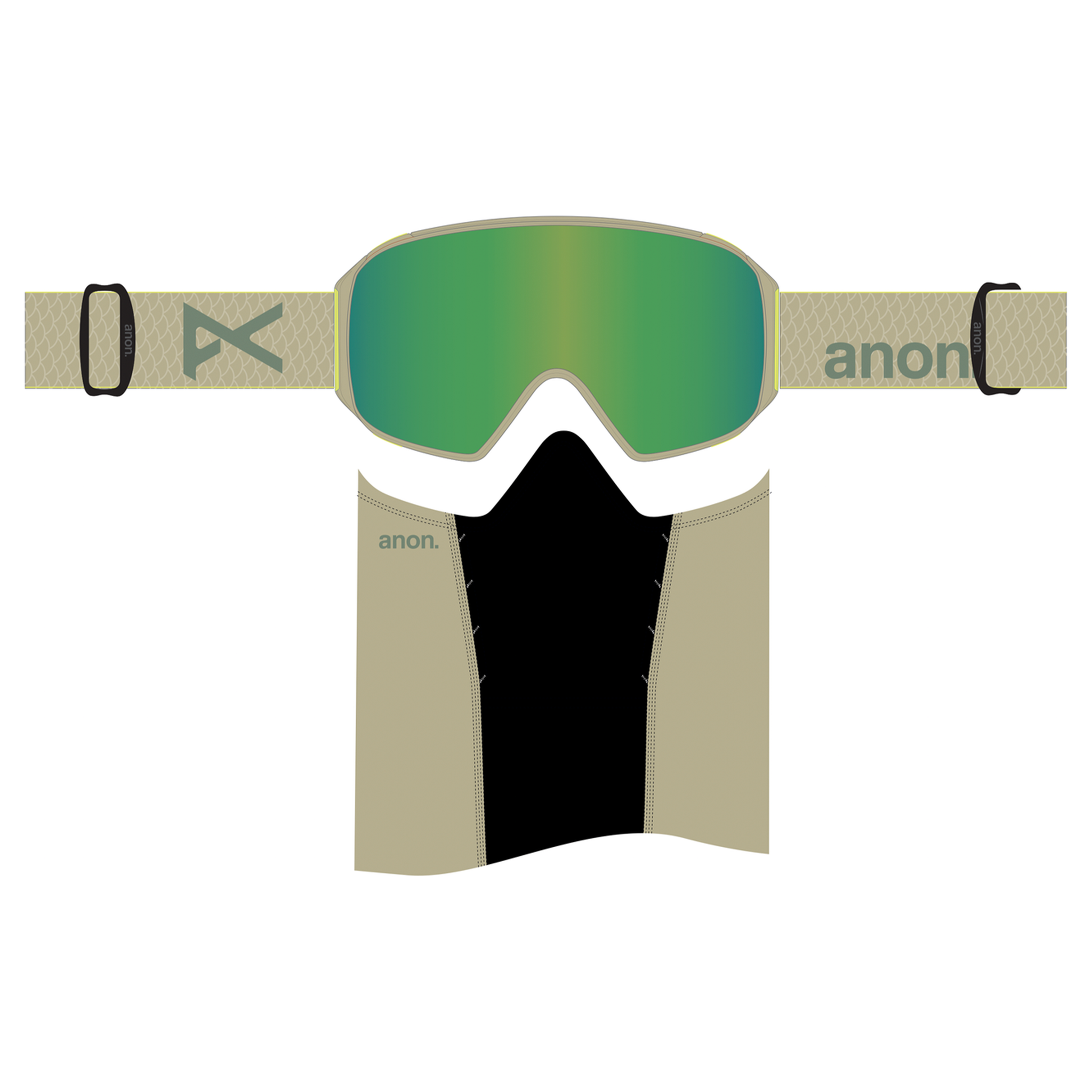 ANON M4S CYLINDRICAL GOGGLES - MUSHROOM/PERCEIVE VARIABLE GREEN (LOW BRIDGE) +MFI MASK + SPARE LENS